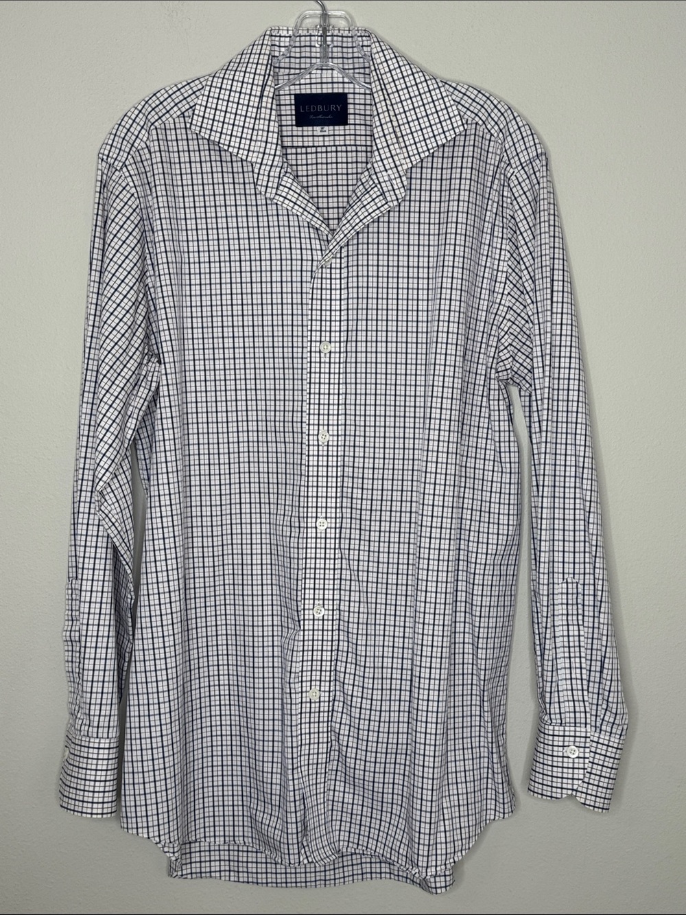 Ledbury Men’s White/Navy/Red Windowpane Dress Shirt Button Up Size 16